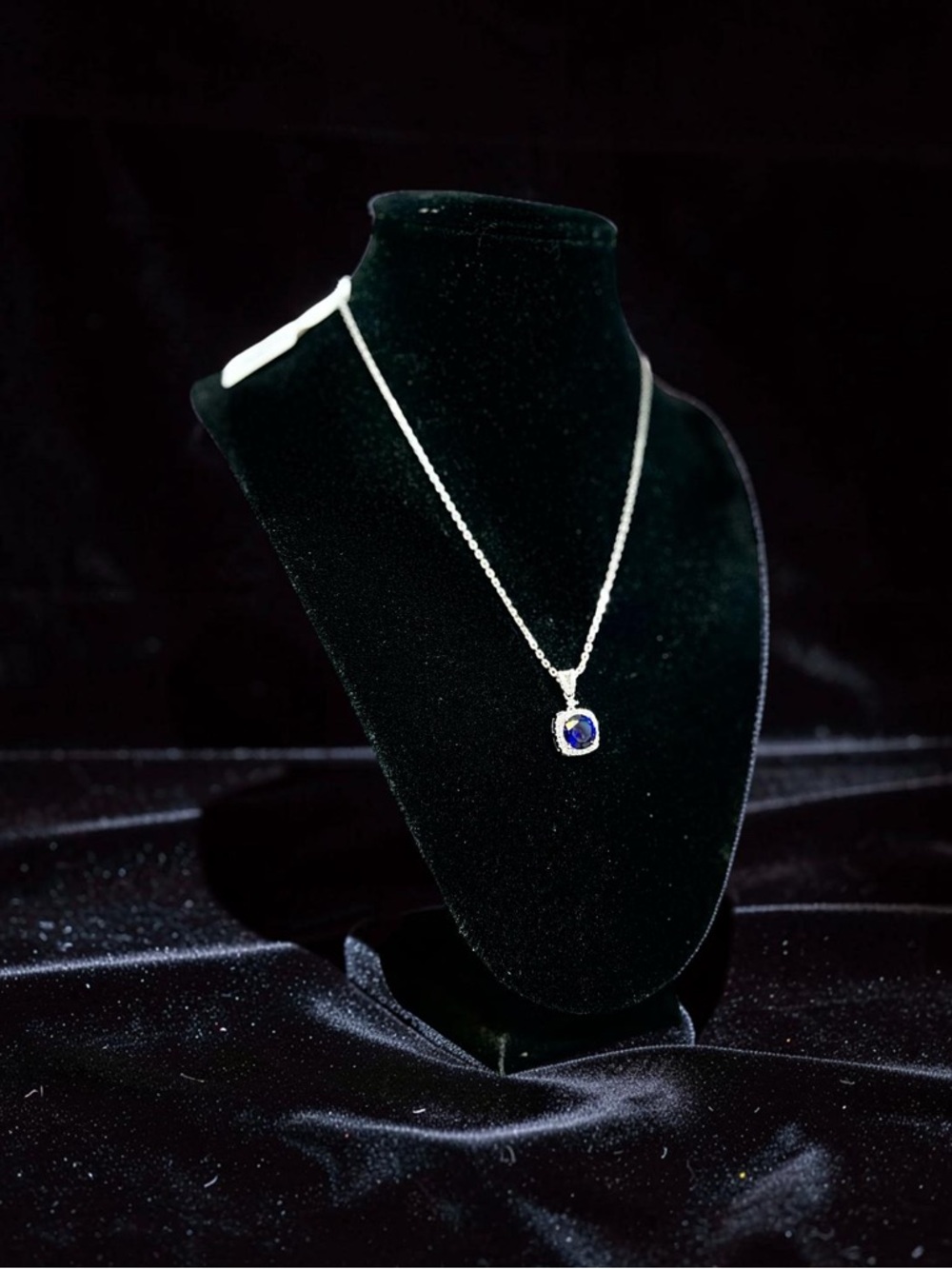 White Gold Plated 3.0 karat Blue Moissanite Necklace - Elegant Women’s Jewelry